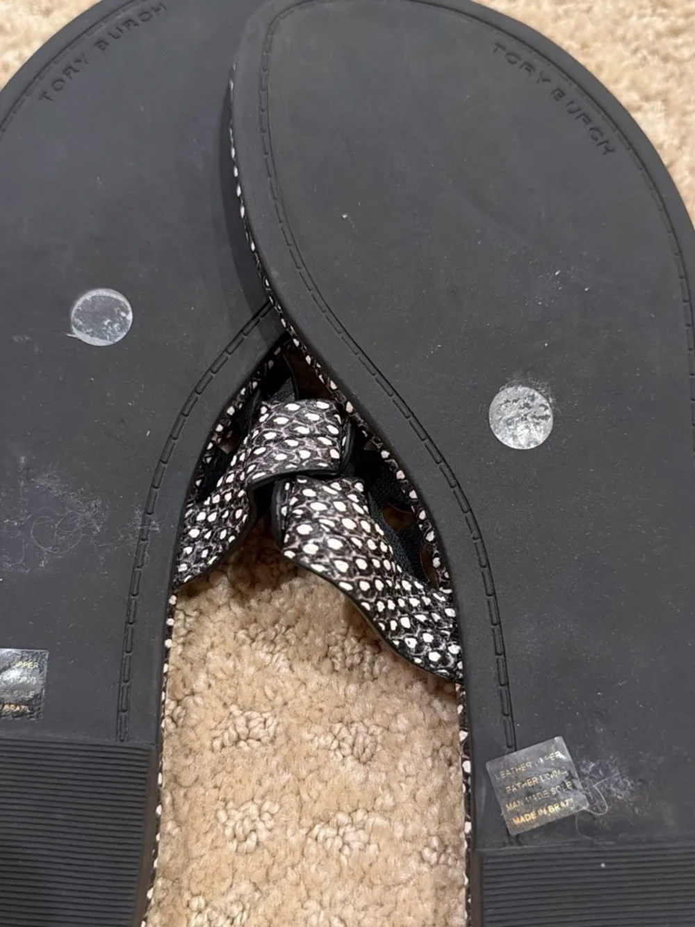 Tory Burch Black Sandals with Gold Logo Medallion